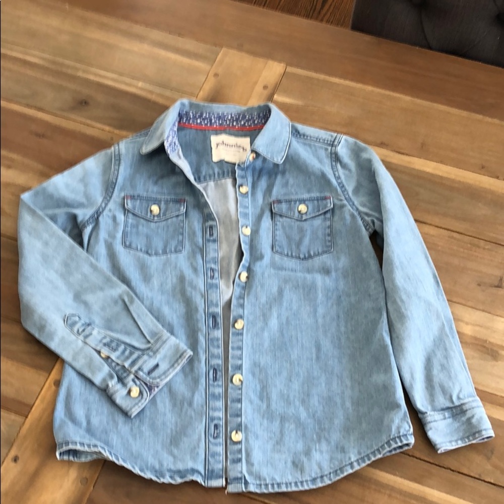 Boden Chambray Cotton Button Top Girls Classic